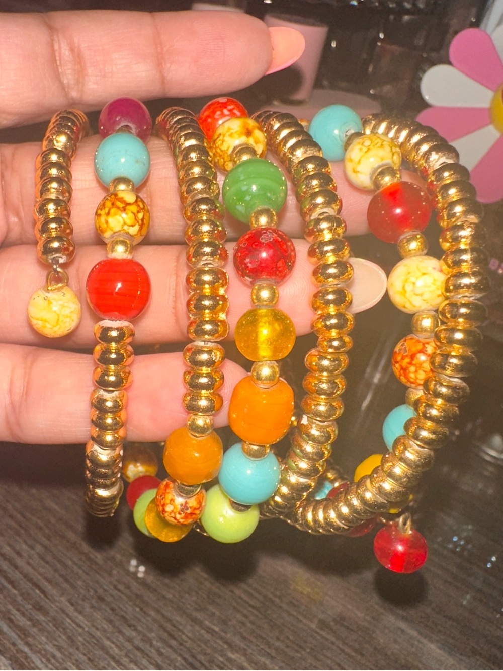Colorful Beaded Gold Stretch Bracelet Set